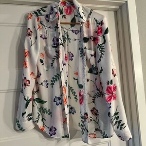 Express White and Pink Button Down Blouse with Notched Collar